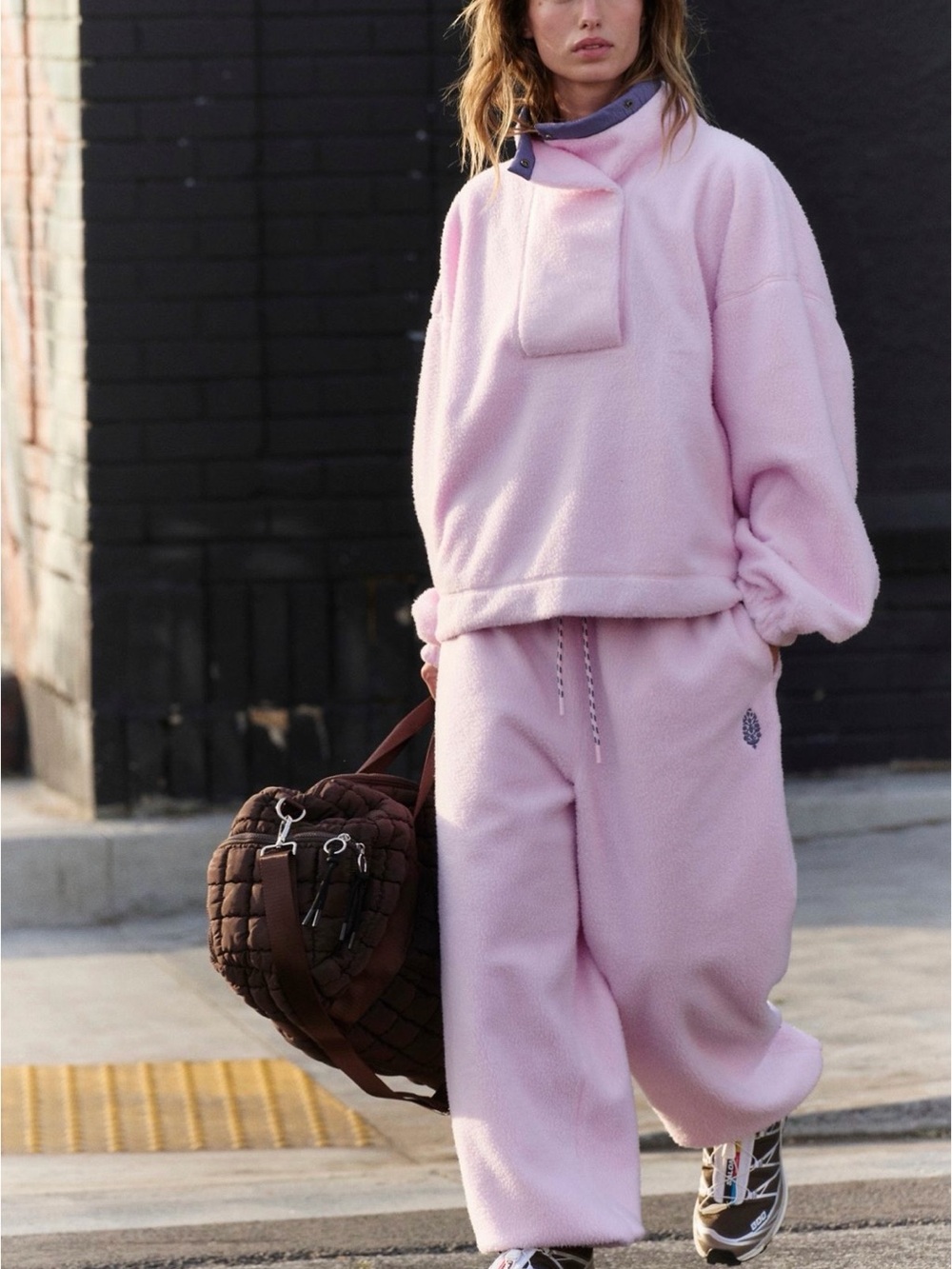 Free People Soft Pink Wide-Leg Fleece Pants
